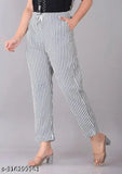 Grey cotton trousers with pure cotton lining for women from Khwaahish Creations