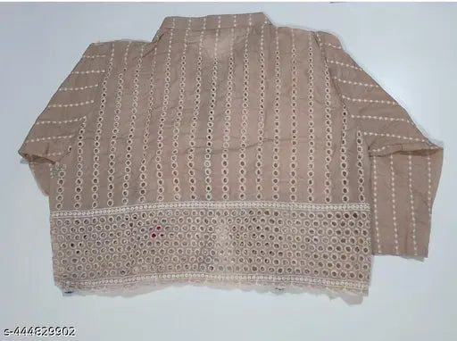 Modern cotton blend embroidered net waistcoat for women, three-quarter sleeves, size L (38/18/38/40/14), made in India