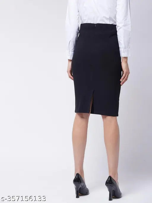 Purple feather black pencil skirt with back slit, polycotton, knee-length, super stretchable fabric, India