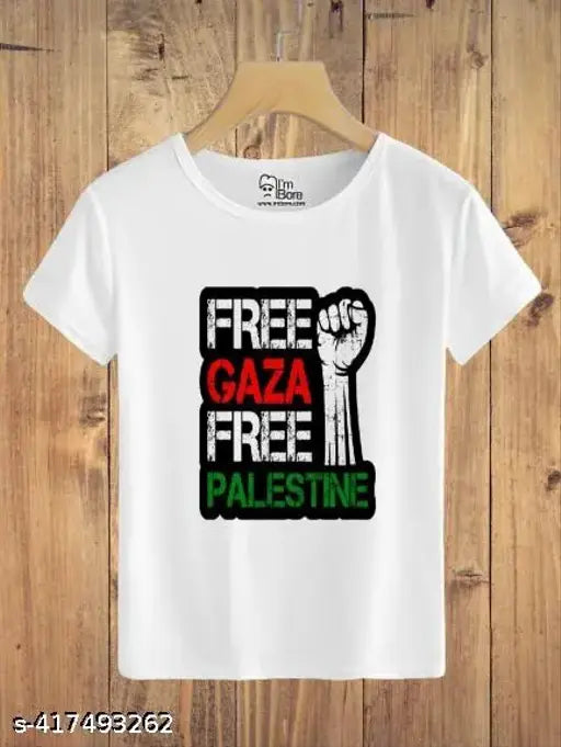 Palestine print polyester short-sleeve T-shirt supporting peace in Gaza
