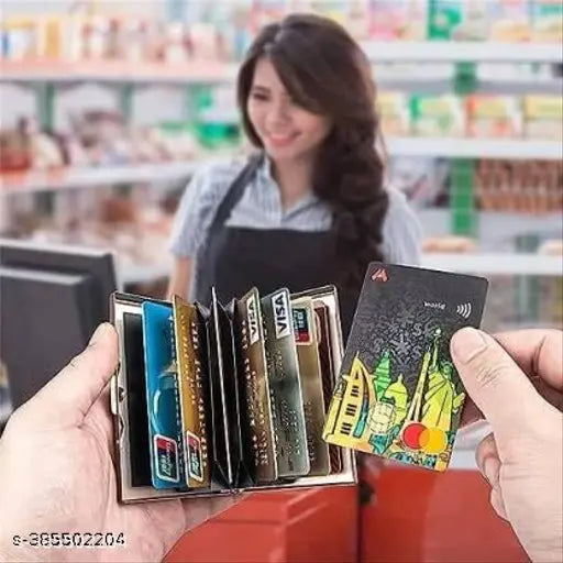 Gold metal RFID blocking 8-card holder, protects against unauthorized scanning for easy everyday carry