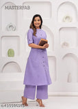 Women's cotton katha kurta and palazzo coords set, solid color Indian traditional outfit for women with three-quarter sleeves