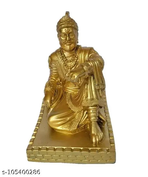 Gold-painted poly resin Ganesh Idol: Shree Chatrapati Shivaji Maharaj murti, 4 inch square, India origin