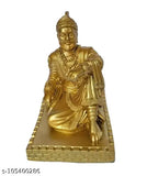 Gold-painted poly resin Ganesh Idol: Shree Chatrapati Shivaji Maharaj murti, 4 inch square, India origin