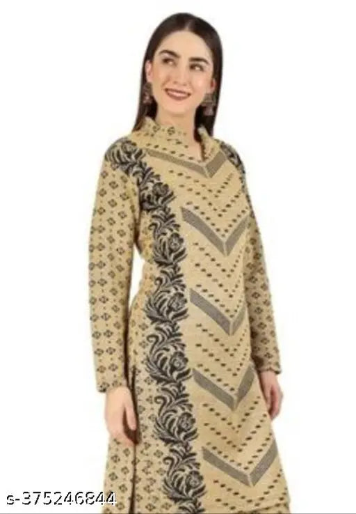 Tan and black embroidered kurta, unstitched with full sleeves