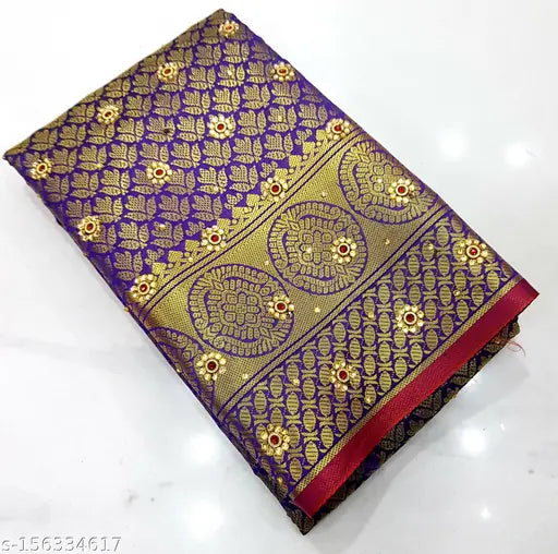 Banarasi Brocade silk fabric with gold heavy stone work