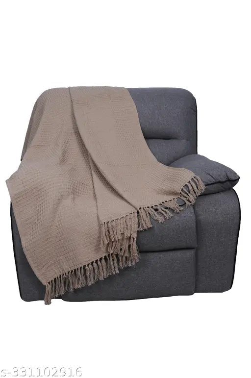 Large brown fringed throw blanket