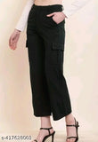Cotton blend solid color women's cargo pants - fashionable, high-quality, Indian import