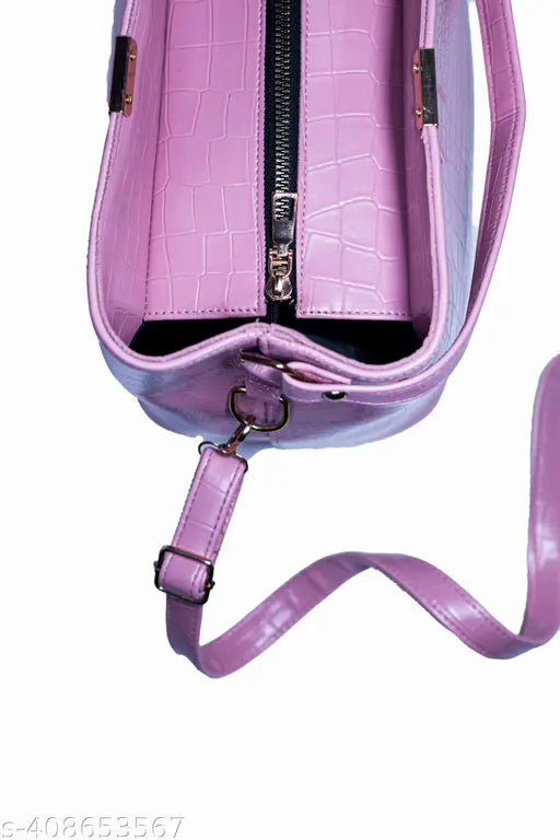 Purple crossbody bag with a crocodile print, multiple card slots