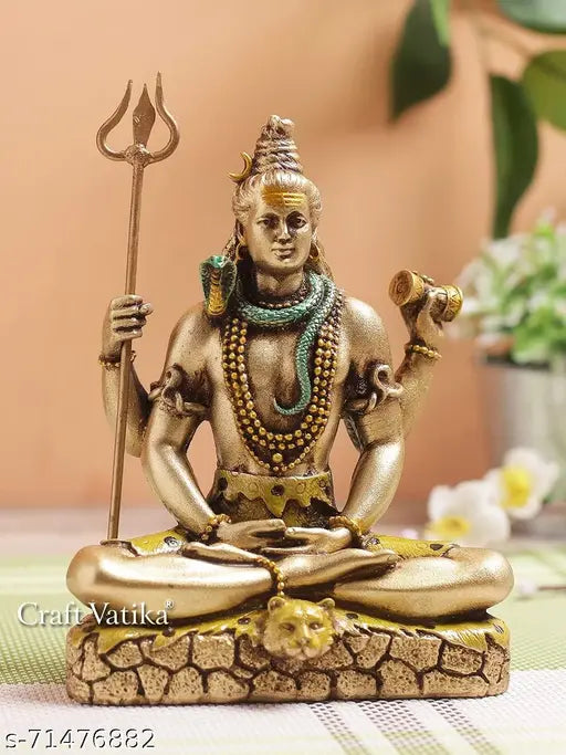 Golden polyresin meditating Hindu deity Lord Shiva figurine
