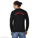 Black cotton blend military-style T-shirt for men, long sleeves, embroidered net pattern, premium quality, made in India