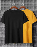 Black cotton blend men's printed round t-shirt pack 2, short sleeves, India origin