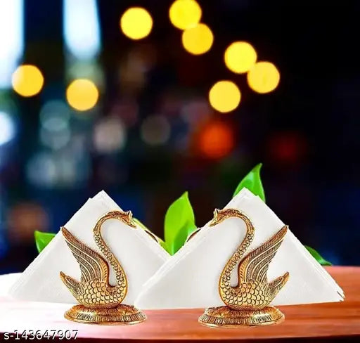 VK Collection Original Swan Duck tissue holder, set of two napkin holders for dining table, suitable for hotels and restaurants, made of metal with gold accents
