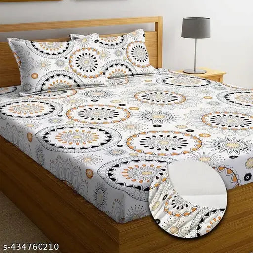 Microfiber fitted king bedsheet with 2 pillow covers, 8-inch mattress compatible (70 x 78), ethnic motifs pattern, ideal for adult summer use