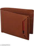 Brown faux leather men's casual card holder wallet, 2 compartments, solid design