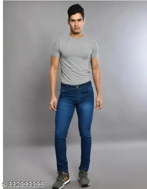Blue shade Georgette jeans with cotton stretch fabric and front/back pockets, ideal for casual wear. Available in sizes 28 and 32 (waist 28-34in, length 37-38in), made in India