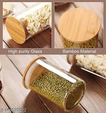 Multi-functional transparent kitchen container set, clear plastic airtight jar with bamboo lid, pack of 3 for storing grains, spices, sugar, pasta, rice, coffee beans, etc