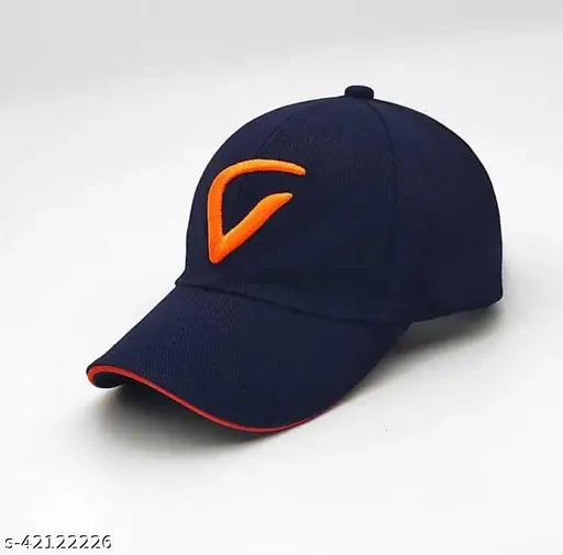 Blue cotton baseball cap with orange stitching