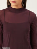 Long-sleeve printed net top, fitted style in XS, S, M, L, XL, XXL. Made from Indian net fabric