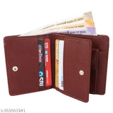 Brown faux leather men's wallet, 6 card slots, 1 coin pocket, 2 hidden compartments, 2 currency slots, ID slot. Perfect gift for loved ones in a charming gift box