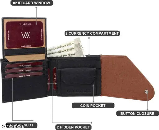 Tan faux leather men's wallet, 5 card slots, textured design. Durable accessory for men's essentials