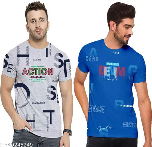 Cotton printed combo half sleeve T-shirt for men, vibrant design on display