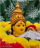 Metal Yellow Lakshmi Amman face, versatile god idol for Varalakshmi Pooja decor (7 inch, multi-colored)