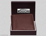 Brown textured PU leather bi-fold wallet for men, features 9 card slots, 2 transparent card slots, 2 cash compartments, 1 coin slot, bi-fold closure, and side pocket snap button lock. Made in India