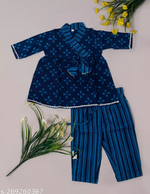 Pure cotton printed pyjama set for kids, vibrant Sanganeri design, 100% cotton, size 6-24 months, Indian origin