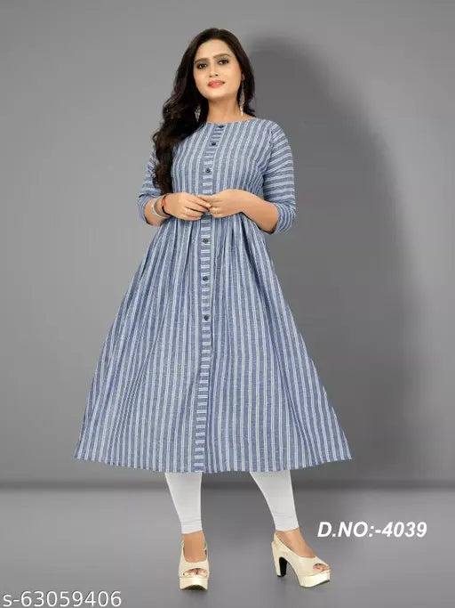 The image features a Rangrasiya cotton flared kurta, shown in blue on a mannequin