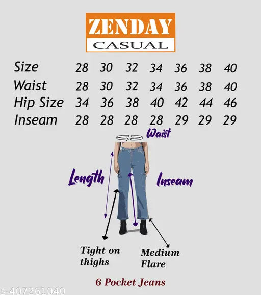 Zenday casual flared premium plus size mid rise light blue jeans, 36 waist, hip size 187, length medium