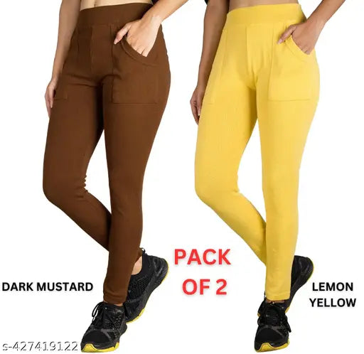 Cotton blend solid color KARARO Woman L Pocket Jeggings for activewear and casual wear