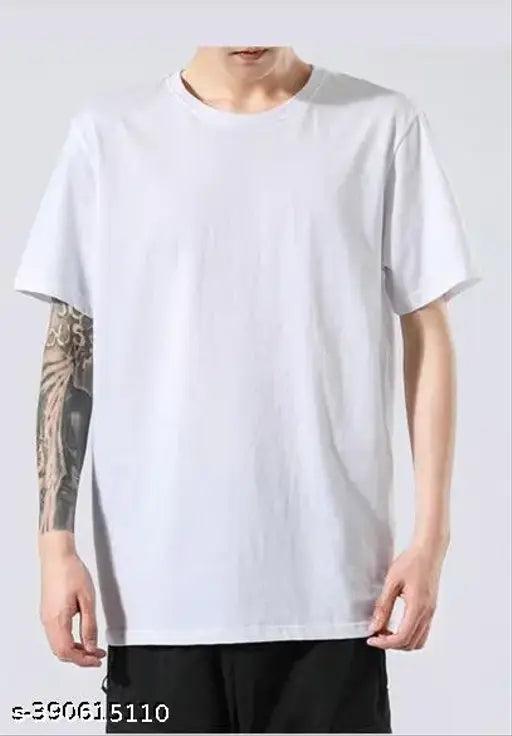 Polyester men's round neck plain white t-shirts, short sleeves, solid design - various sizes: S, M, L, XL, XXL. Made in India