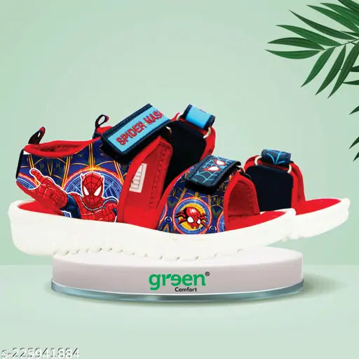 Kids Spiderman themed red sandals with black buckles and straps, available in size 5x10