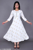 Indian rayon printed anarkali kurti with three-quarter sleeves, vibrant pattern on XS-XXXL sizes