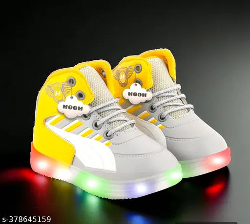 Yellow, grey children's LED light up shoes with straps