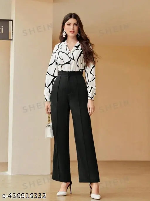 Classy crepe women's top-bottom set, long-sleeved fashionista outfit from India