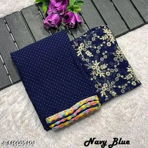 Blue floral Georgette saree with matching pallu