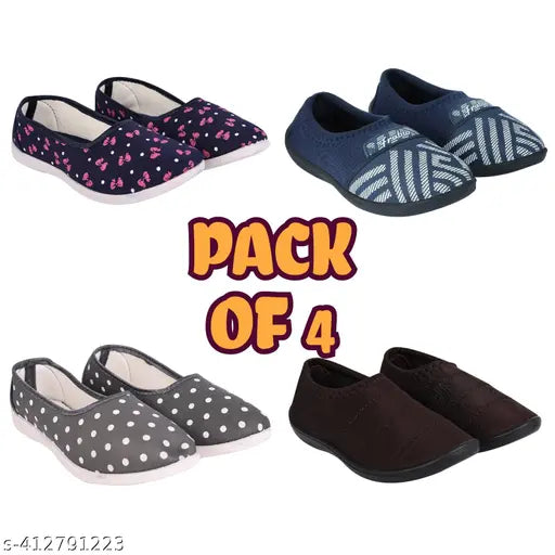 Mesh slip-on sneakers pack of 4, Aedee flat bellies shoes for women in stylish printed design (IND-8/IND-9), India origin