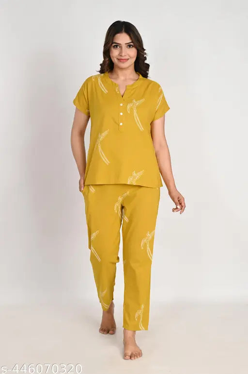 Women's cotton printed nightsuits, short sleeves, pyjama style, vibrant pattern, quality Indian craftsmanship