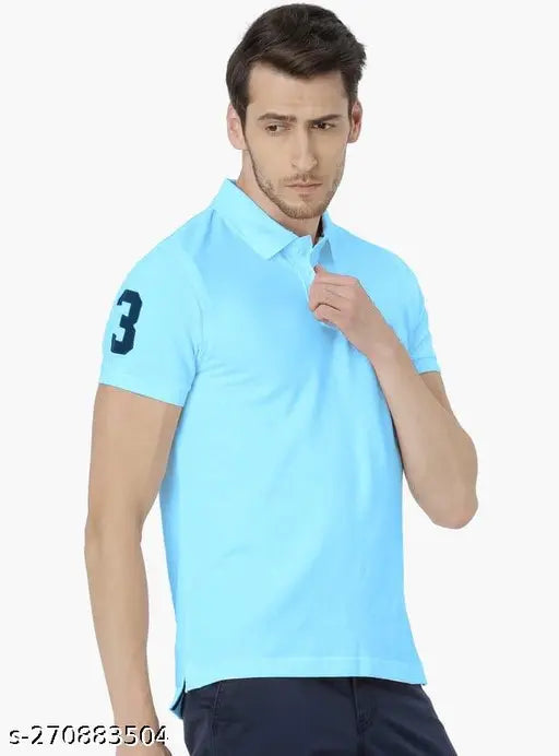 Blue cotton short-sleeve polo t-shirts (pack 2), Eddicted mens solid style, India origin