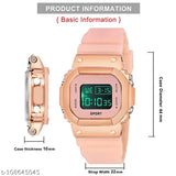 Rose gold sporty digital watch with black strap, glowing screen, waterproof, suitable for kids and adults