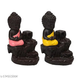 Black, yellow, pink, and gold Buddha smoke fountains with multi-colored vases, 12 rods, and 20 included
