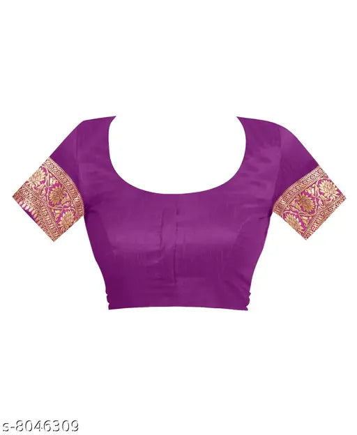 Banarasi silk saree with intricate art design, purple border, soft silken blend for women