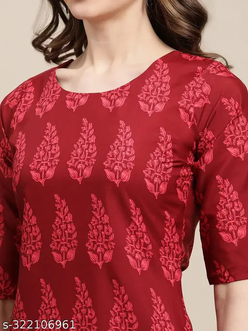 Red lace printed tunic kameez with short sleeves