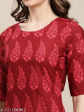 Red lace printed tunic kameez with short sleeves