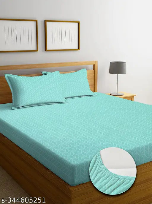 Multicolor geometric glace cotton king-size fitted bedsheets with 2 pillow covers, supersoft and elastic for double bed, new design from TARAIN Collection