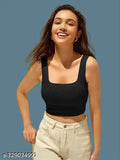 Cotton blend ribbed square tank top for women and girls, western wear casual top with comfortable fit, made in India