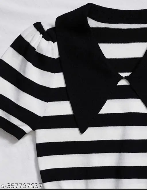 Striped Lycra short-sleeved women's crop top, Indian made partywear essential for S, M, L, XL sizes