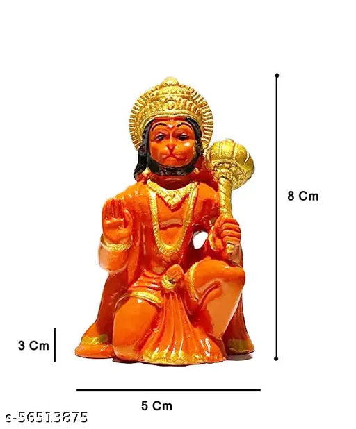 Polyresin orange Hanuman Ji idol, perfect for car dashboards and homes, adorns with vibrant beauty